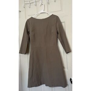 Theory Kamillina Taupe A Line Mini Dress Sz 8 Office Minimalist 3/4 Sleeve Zip